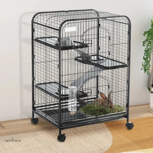 Cage multi-niveaux pour lapin, design pratique