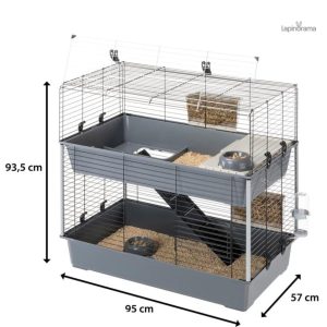 Habitat spacieux pour lapins avec deux niveaux d'accès