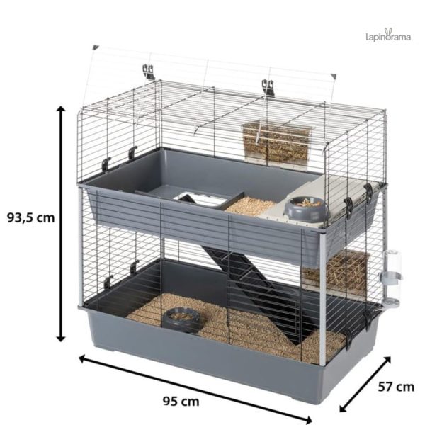 Habitat spacieux pour lapins avec deux niveaux d'accès
