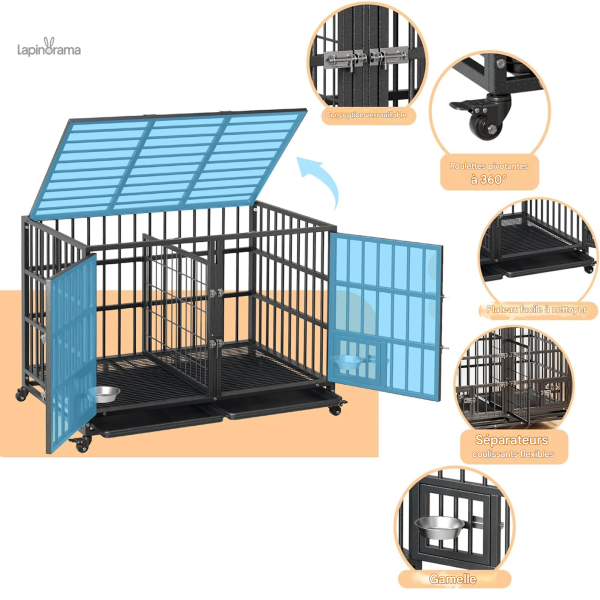 Cage adaptée aux lapins avec séparation fonctionnelle