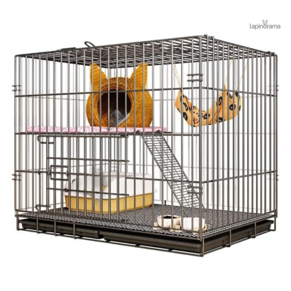 Cage pour lapins à deux niveaux, design fonctionnel