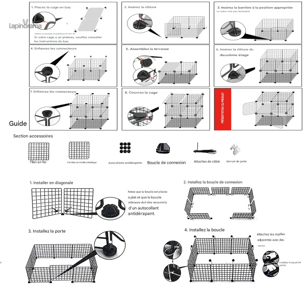 Cage adaptée aux lapins, facile à assembler et à déplacer