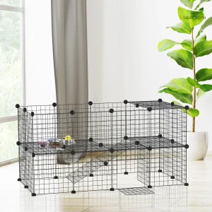 Clapier à deux niveaux pour lapins, design pratique et fonctionnel