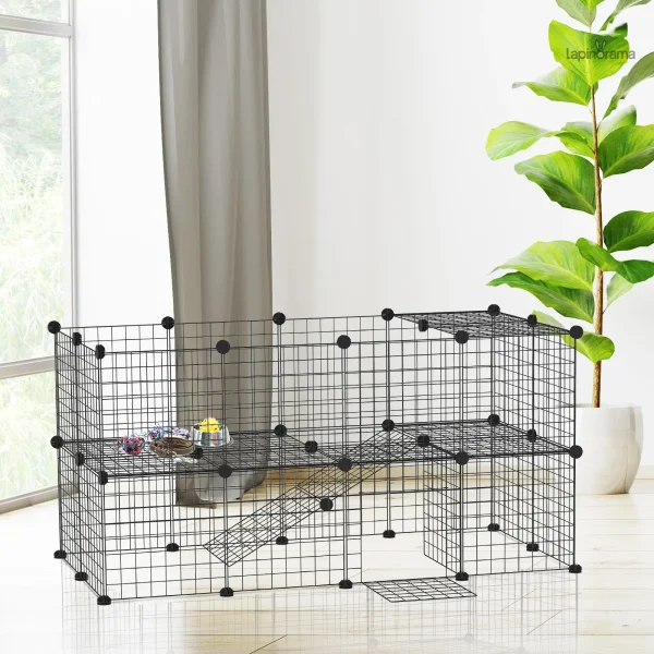 Clapier à deux niveaux pour lapins, design pratique et fonctionnel