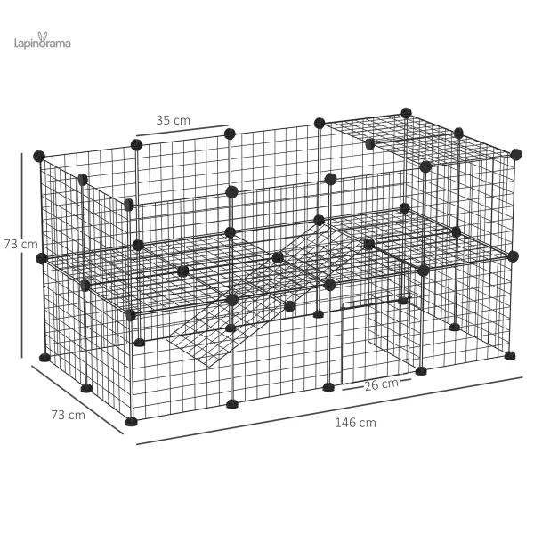 Habitat pour lapins avec étage, idéal pour le jeu et le repos
