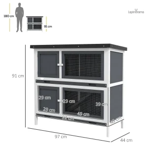 Clapier extérieur pour lapins avec espace double