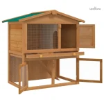 Espace extérieur sécurisé pour lapins dans un clapier à deux niveaux