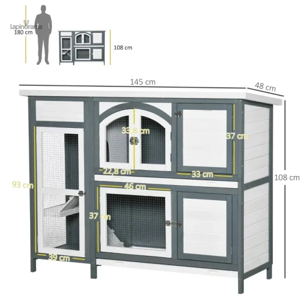 Clapier XXL adapté aux lapins, conçu pour un usage extérieur