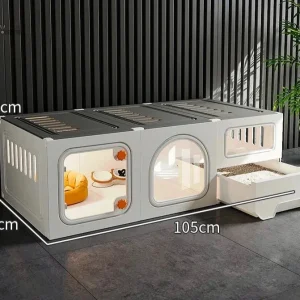 Clapier pour lapins avec litière intégrée, design fonctionnel