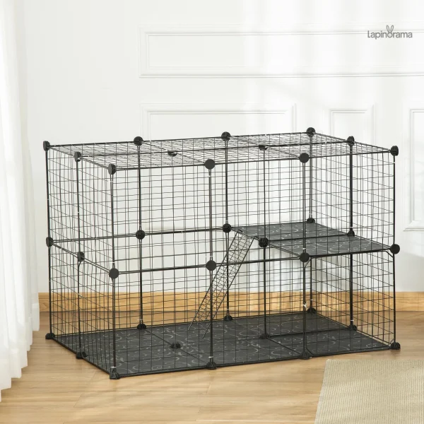 Clapier à plusieurs niveaux pour lapins avec rampes