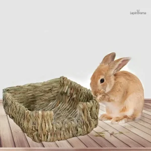 Mobilier enfant : lit en forme de lapin en paille naturelle